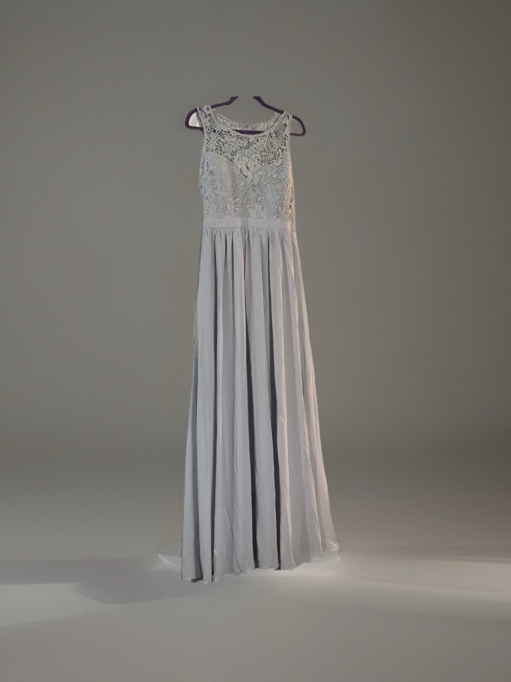 Grey Sleeveless Lace Bodice Maxi Formal Gown Bridesmaid Mother of Bride Dress M